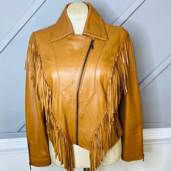 Joseph Israel New York Lamb Leather Western Fringe Jacket Women's Size L - Picture 2 of 10